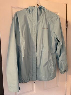 Columbia Light Aqua Hooded Women's Rain Jacket